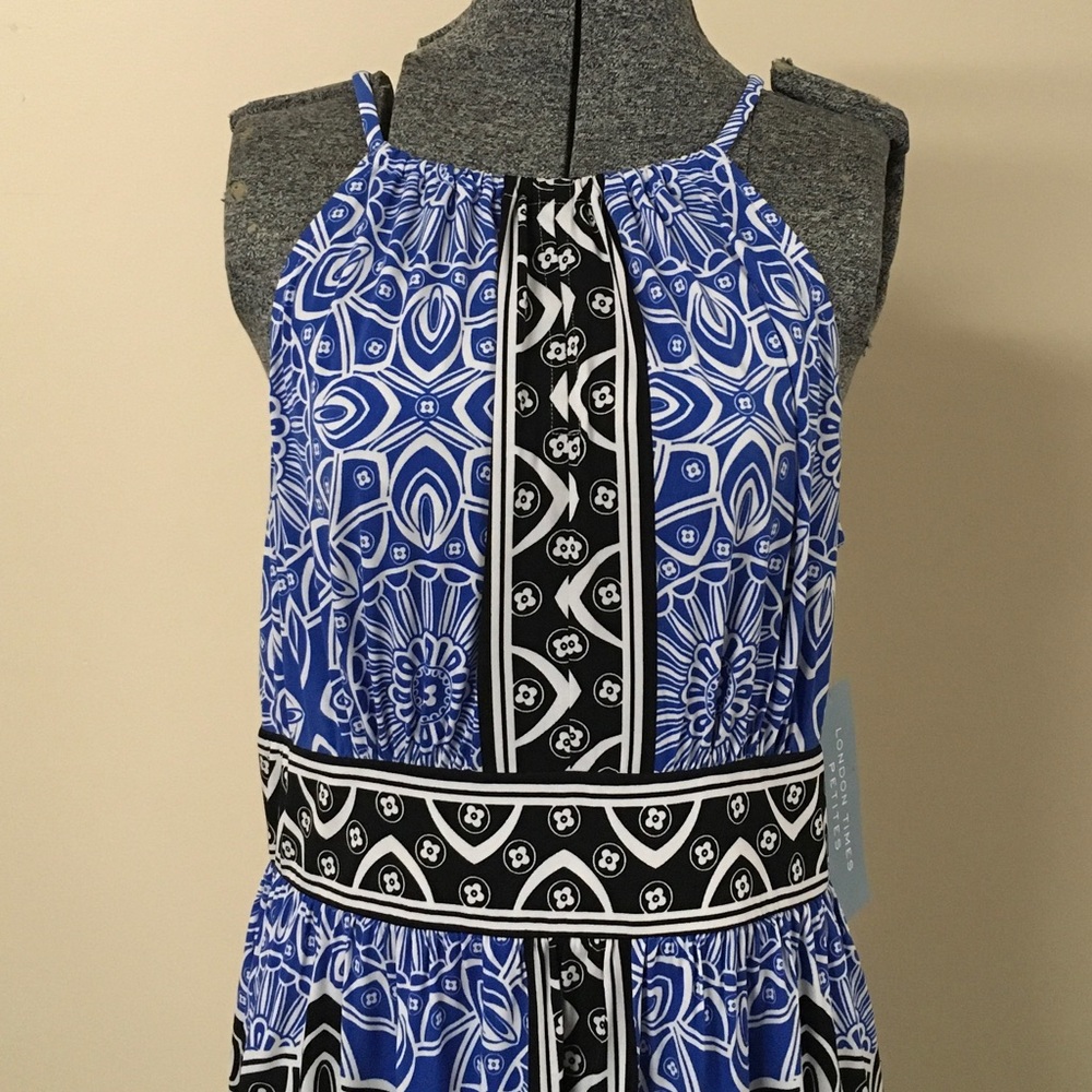 🎉HP🎉New 14P Blue & Black Dress London Times 14 Petite - Picture 2 of 5